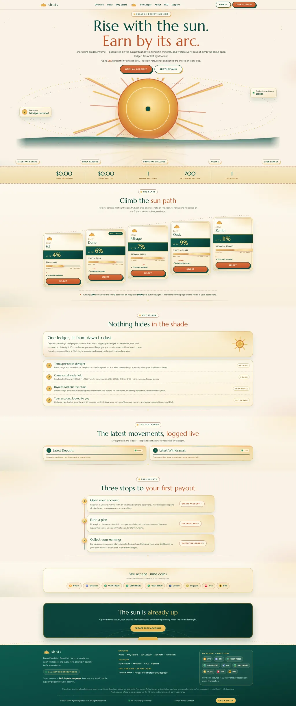 SOLARA — HYIP Template Pack — GoldCoders HYIP template preview (H-TPL18)
